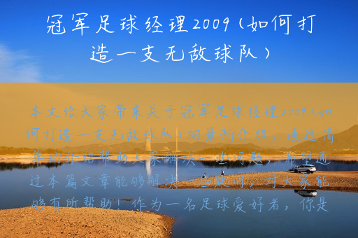 冠军足球经理2009(如何打造一支无敌球队)