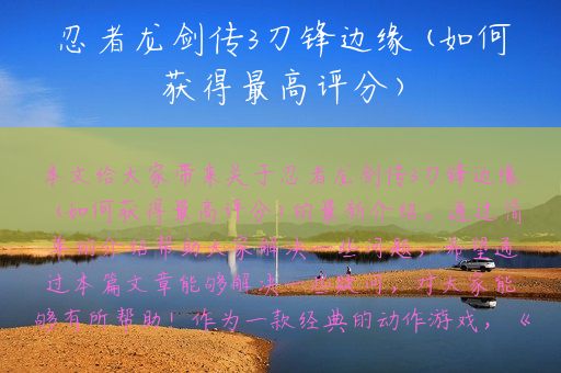 忍者龙剑传3刀锋边缘(如何获得最高评分)