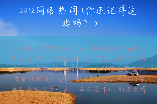 2012网络热词(你还记得这些吗？)