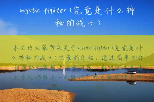 mystic fighter(究竟是什么神秘的战士)