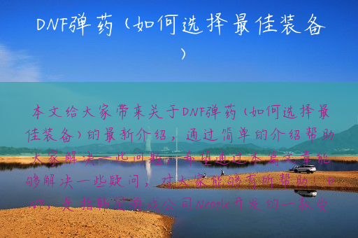 DNF弹药(如何选择最佳装备)