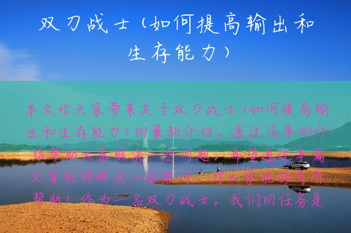 双刀战士(如何提高输出和生存能力)