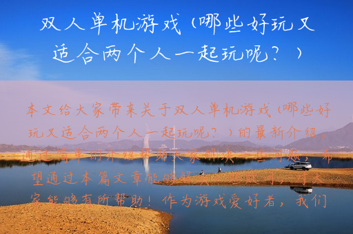 双人单机游戏(哪些好玩又适合两个人一起玩呢？)