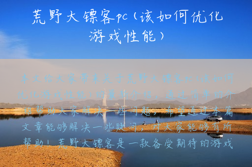 荒野大镖客pc(该如何优化游戏性能)
