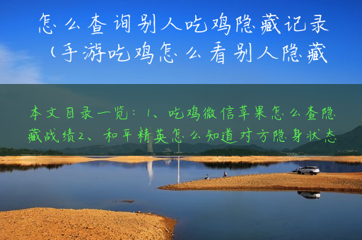 怎么查询别人吃鸡隐藏记录(手游吃鸡怎么看别人隐藏历史战绩)